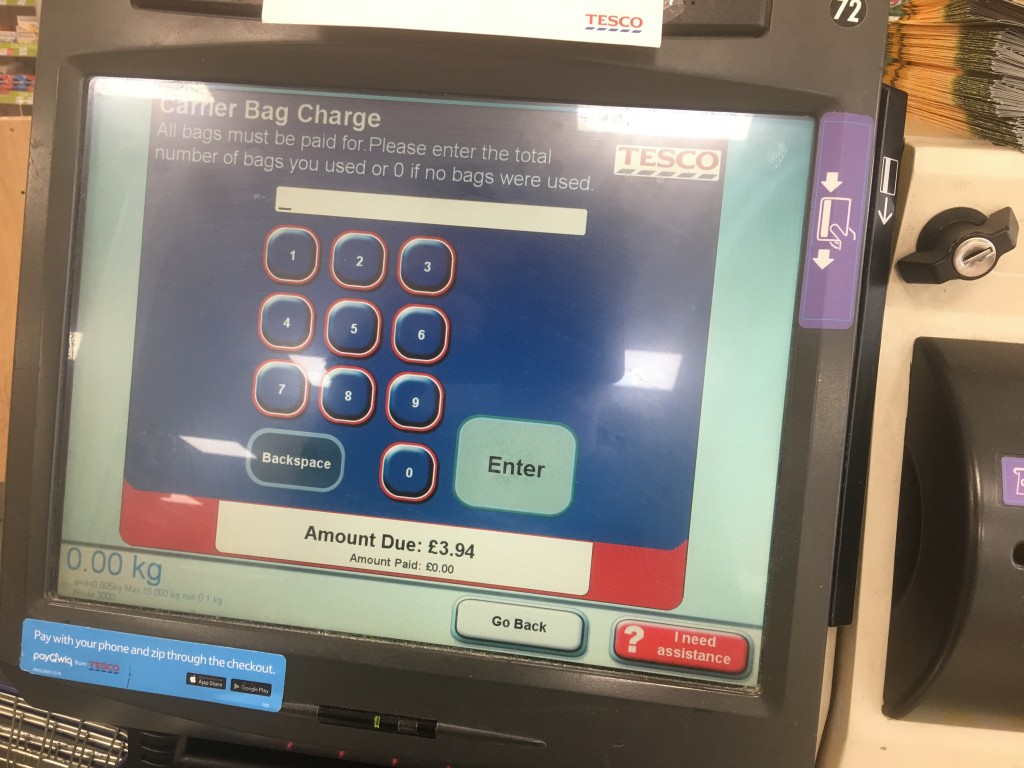 Number of carrier bags - Tesco self checkout